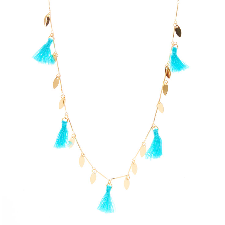 Gold-Tone & Turquoise Tassel Dangle Necklace,