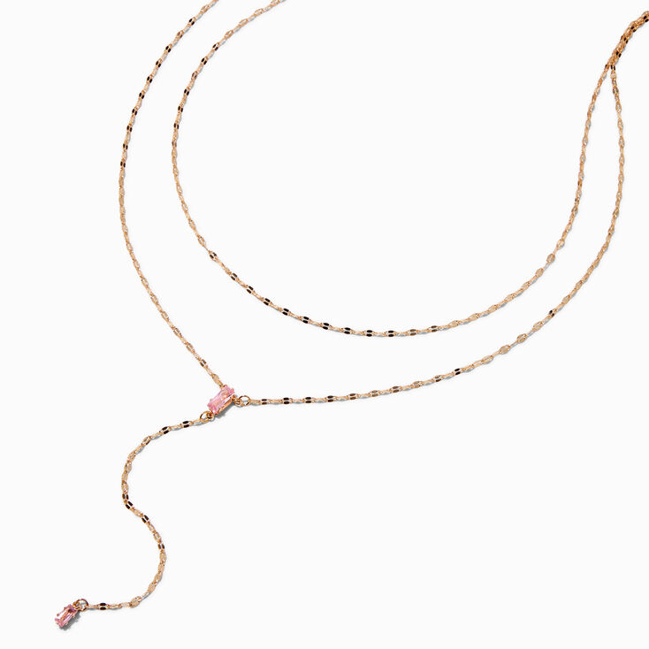 Gold-tone Cubic Zirconia Multi Strand Y-Neck Necklace,