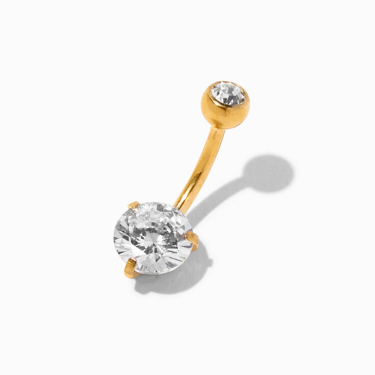 Silver Titanium 14G Stud Crystal Belly Bar,