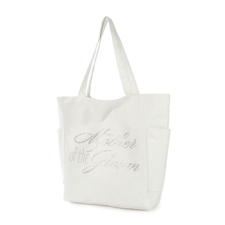 Mother of the Groom White Sparkle Tote Bag,