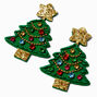 Gemstone &amp; Glitter Christmas Tree 3&quot; Drop Earrings,