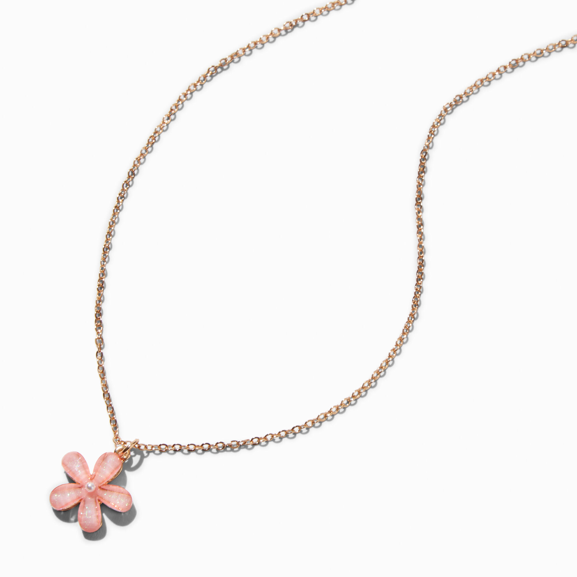 Glitter Pink Flower Pendant Necklace Icing US