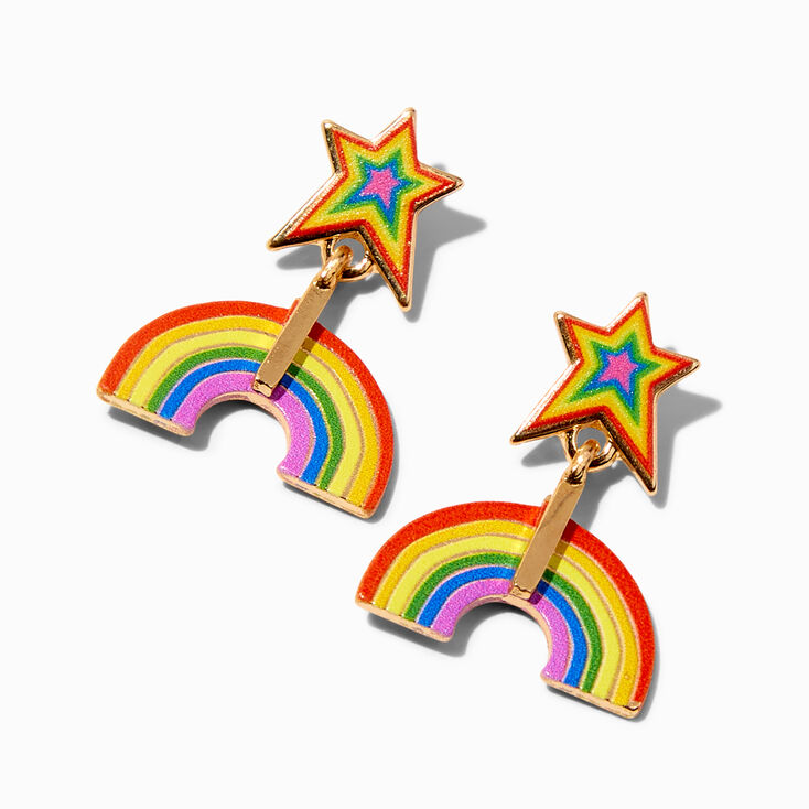 Rainbow Pride 1&#39;&#39; Gold Drop Earrings,
