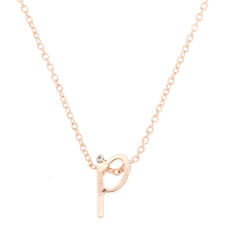 Rose Gold Cursive Initial Pendant Necklace - P,