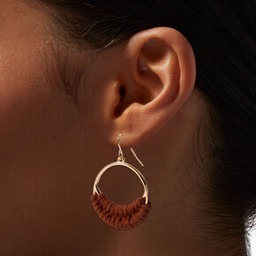 Brown Faux Suede Woven 1&#39;&#39; Gold Drop Earrings,