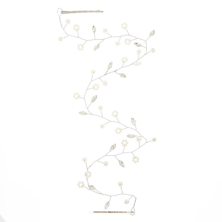 Long Silver Pearl & Crystal Hair Vine,