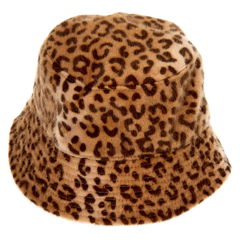 fuzzy leopard bucket hat