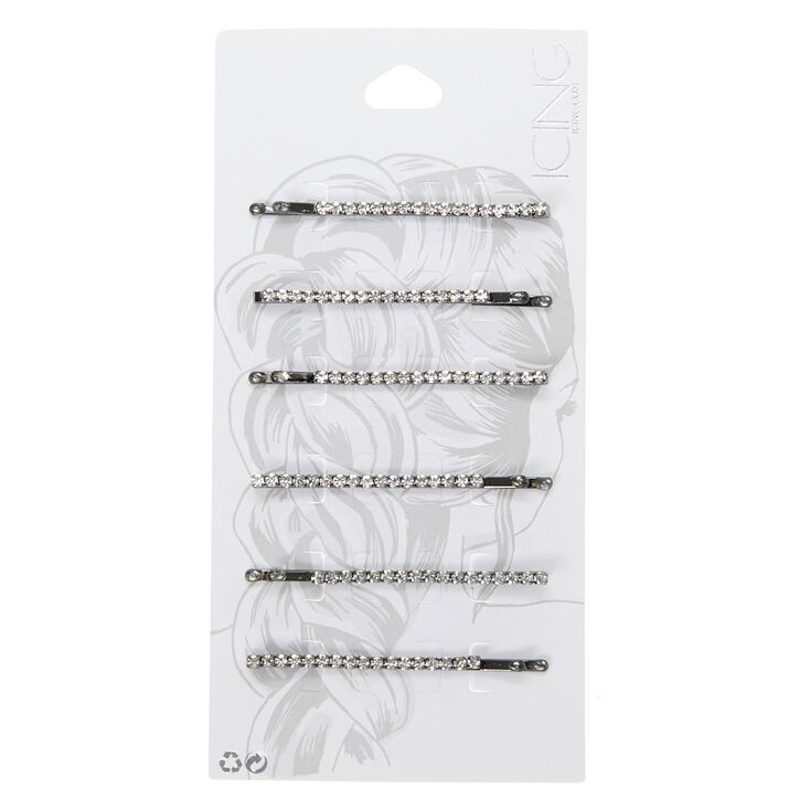 Hematite Rhinestone Bobby Pins - 6 Pack,