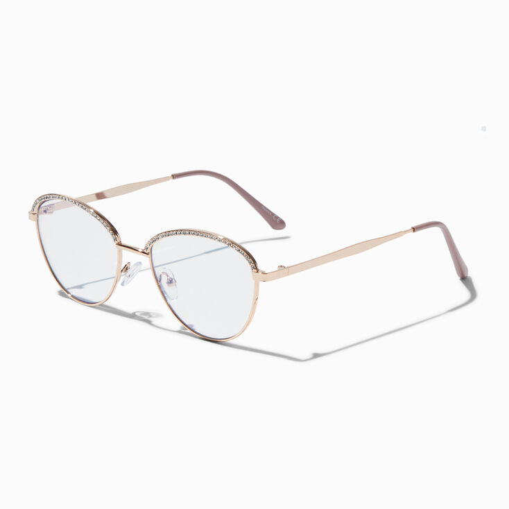 Solar Blue Light Reducing Rhinestone Browline Clear Lens Frames,