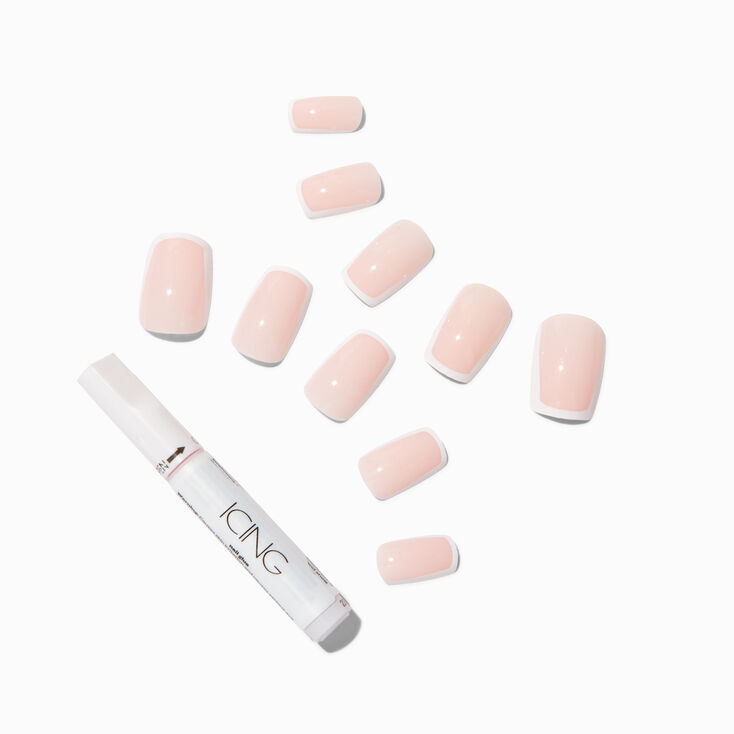 White Border Mid Square Press On Vegan Faux Nail Set -  24 Pack,