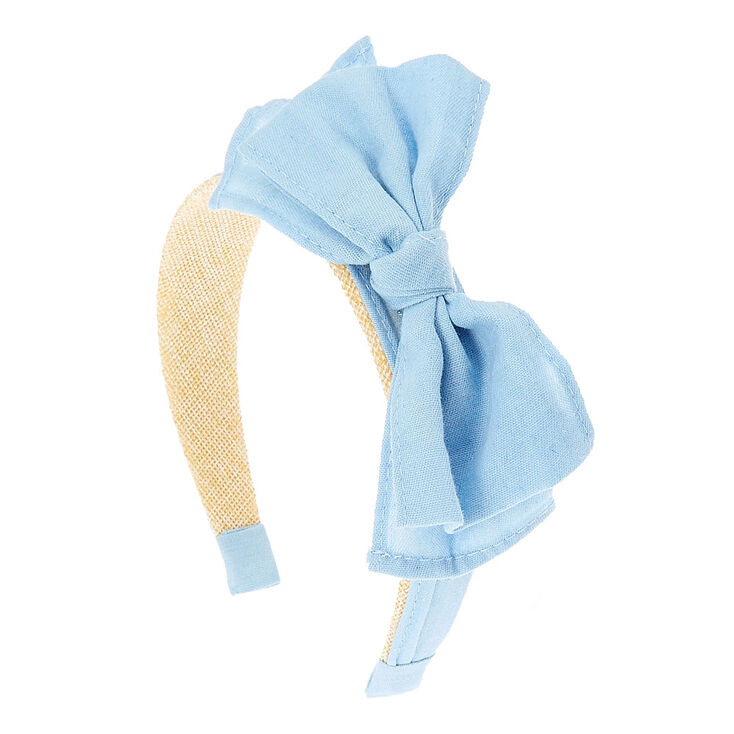 Light Blue Denim Bow & Straw Headband,