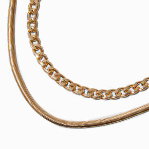 Gold-tone Curb Chain &amp; Snake Multi-Strand Necklace,