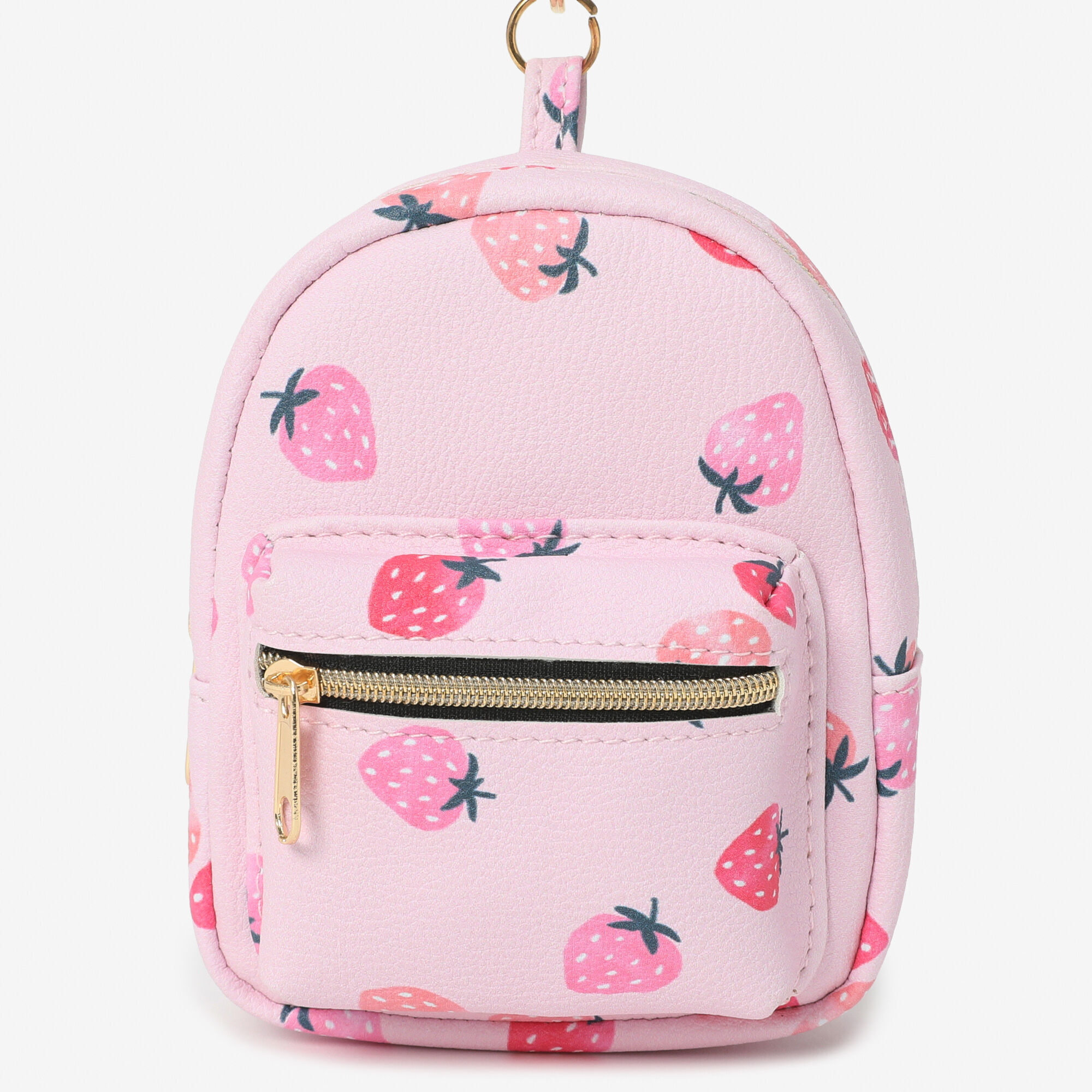 Pink Strawberry Print Mini Backpack Keychain Icing US
