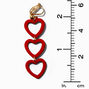 Red Triple Heart 2&quot; Linear Clip-on Drop Earrings ,