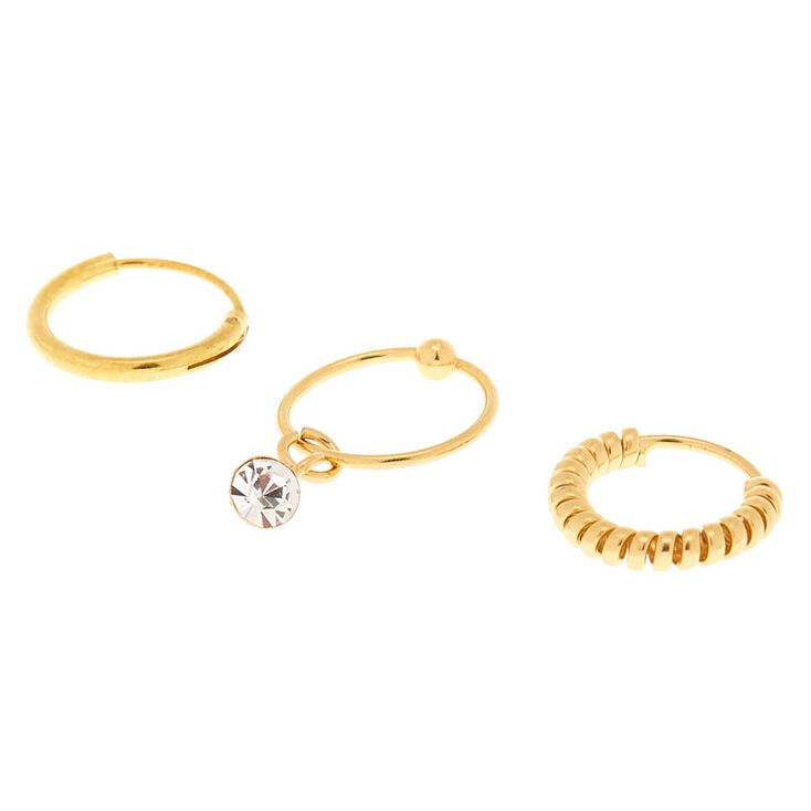 Gold 22G Stone Coil Cartilage Hoop Earrings - 3 Pack,