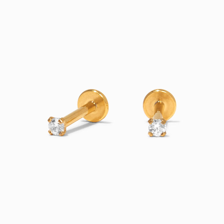 ICING Select Gold Titanium Cubic Zirconia 2MM Round Flat Back Stud Earrings,