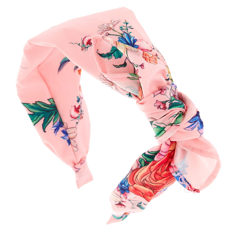 Rose Print Bow Headband - Pink,