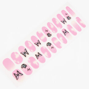Pink Glitter Butterfly Vegan Nail Wraps Set - 24 Pack,