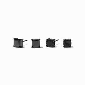 Black Stainless Steel Cubic Zirconia 6MM Square &amp; Round Stud Earrings - 2 Pack,