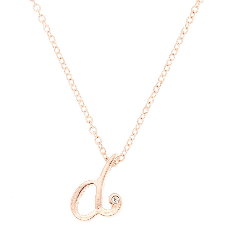 Rose Gold Cursive Initial Pendant Necklace - D,