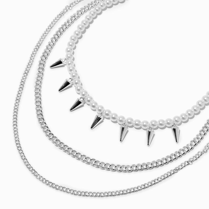 Silver-tone Pearl Spike Chain Multi-Strand Necklace,