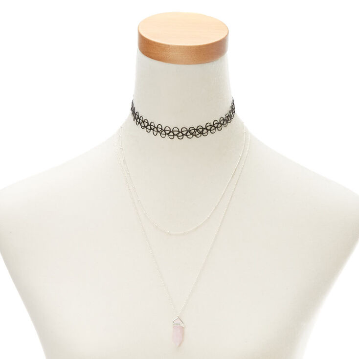 Rose Quartz Stone Necklace Set,