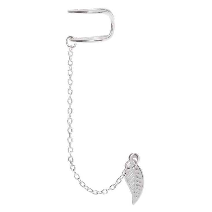 Sterling Silver Leaf Double Cuff Connector Earring,