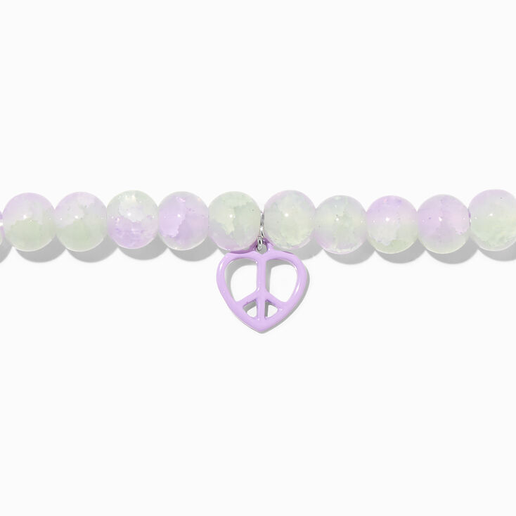Purple Heart Peace Sign Stretch Beaded Bracelet,