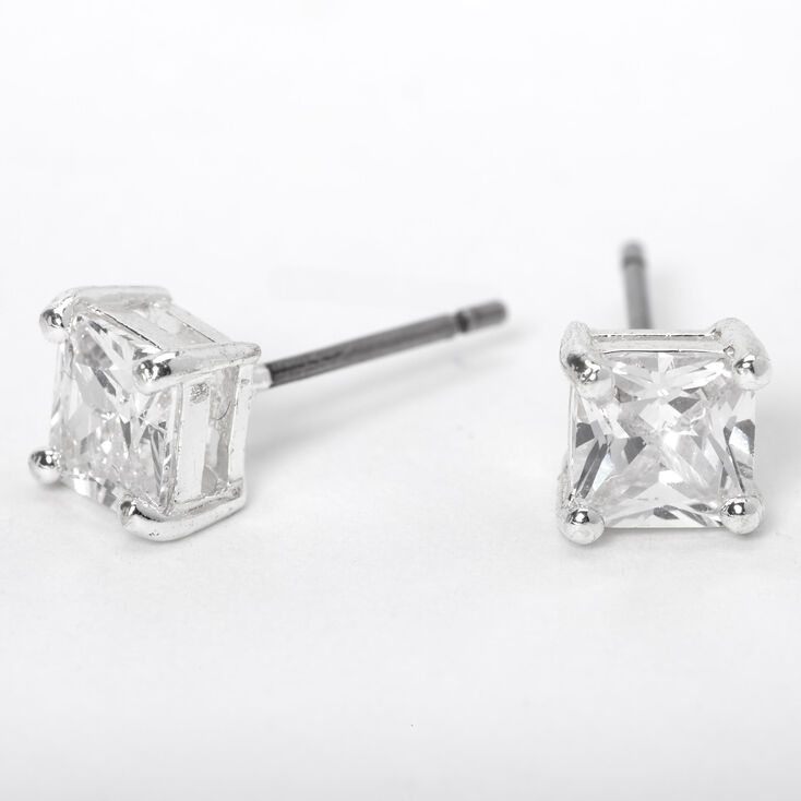 Silver Cubic Zirconia 5MM Square Stud Earrings,