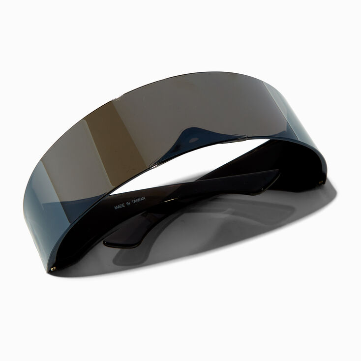 Sleek Black Wraparound Shield Sunglasses,
