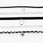 Silver-tone Heart Star Mixed Cord Choker Necklaces - 5 Pack,