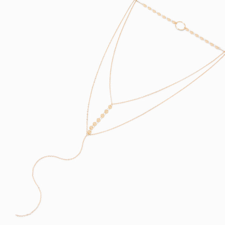 Gold O-Ring Y-Neck Multi-Strand Choker Necklace,