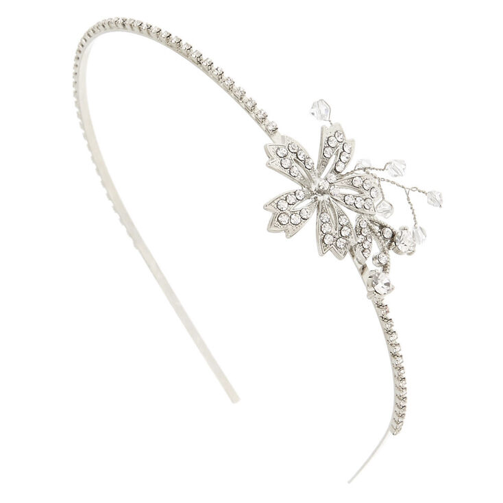 Silver Embellished Flower Headband,