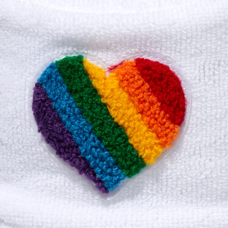 Rainbow Stripe Heart White Terry Bucket Hat,
