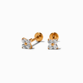 ICING Select Gold-tone Titanium Cubic Zirconia Flower Flat Back Stud Earrings,