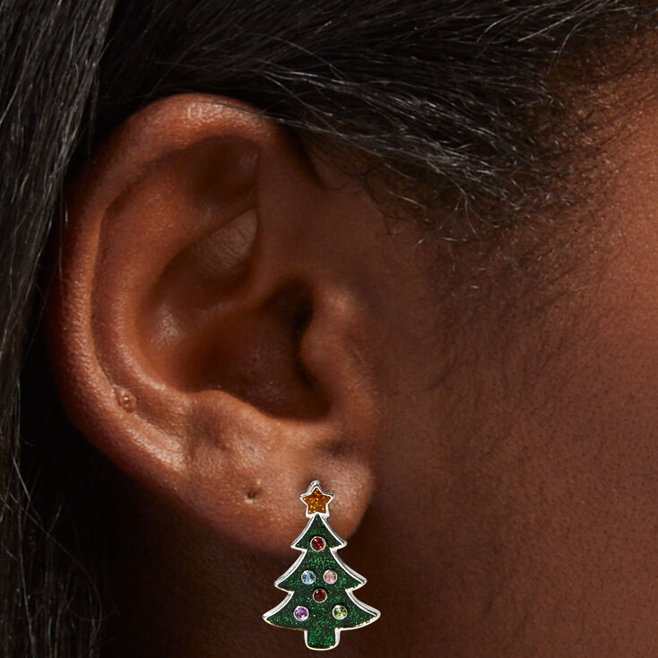 Silver Christmas Tree Stud Earrings,