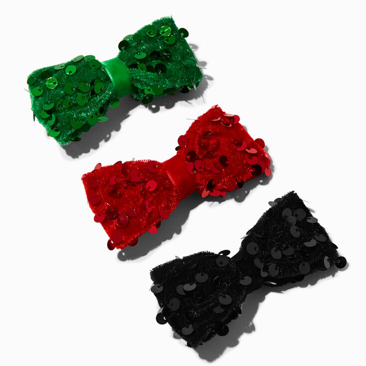 Holiday Sequin Hair Bow Clips - 3 Pack,