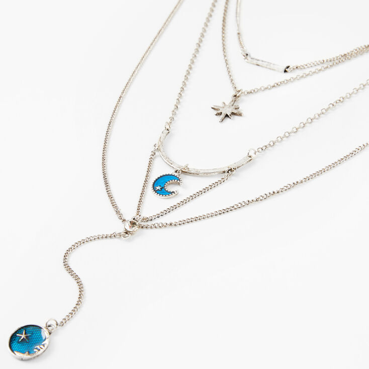 Silver Celestial Y-Neck Multi Strand Necklace - Blue,