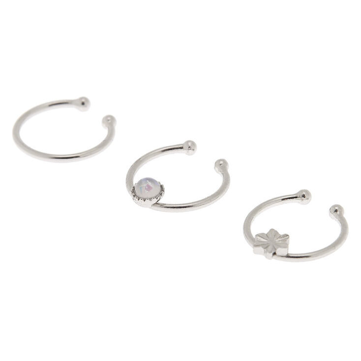 Silver Opal Star Faux Cartilage Hoop Earrings - 3 Pack,