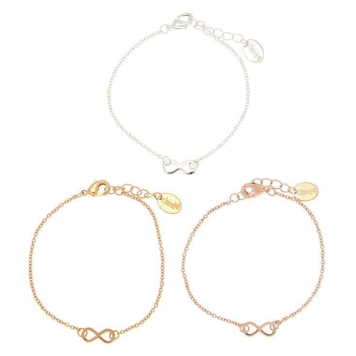 Mixed Metal Infinity Chain Bracelets - 3 Pack,