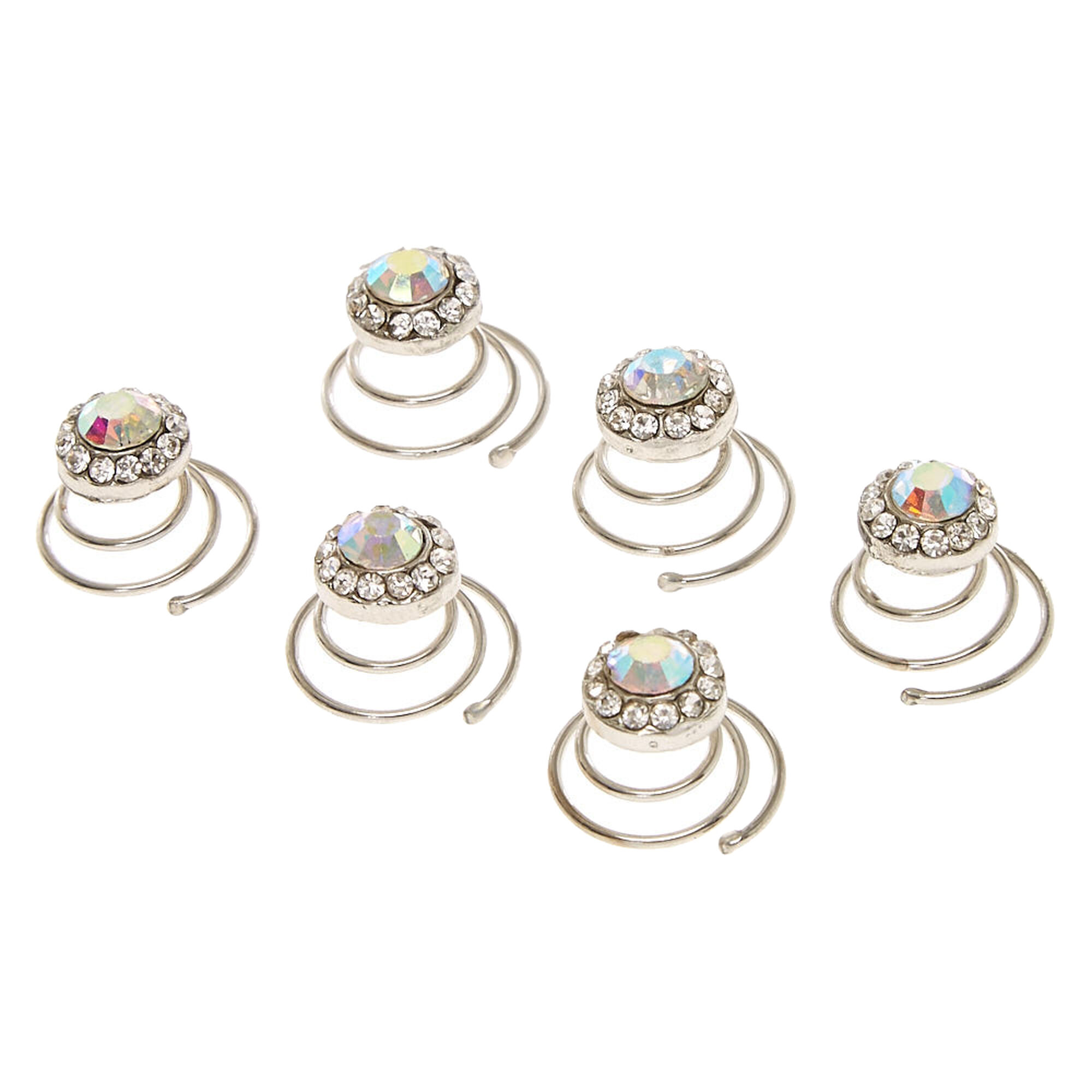 Iridescent Rhinestone Round Crystal Hair Jewels Set of 6 Icing US