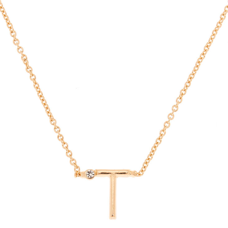 Gold Initial Necklace - T,