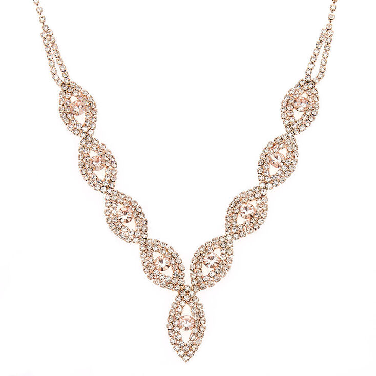 Rose Gold Rhinestone Evil Eye Statement Necklace,