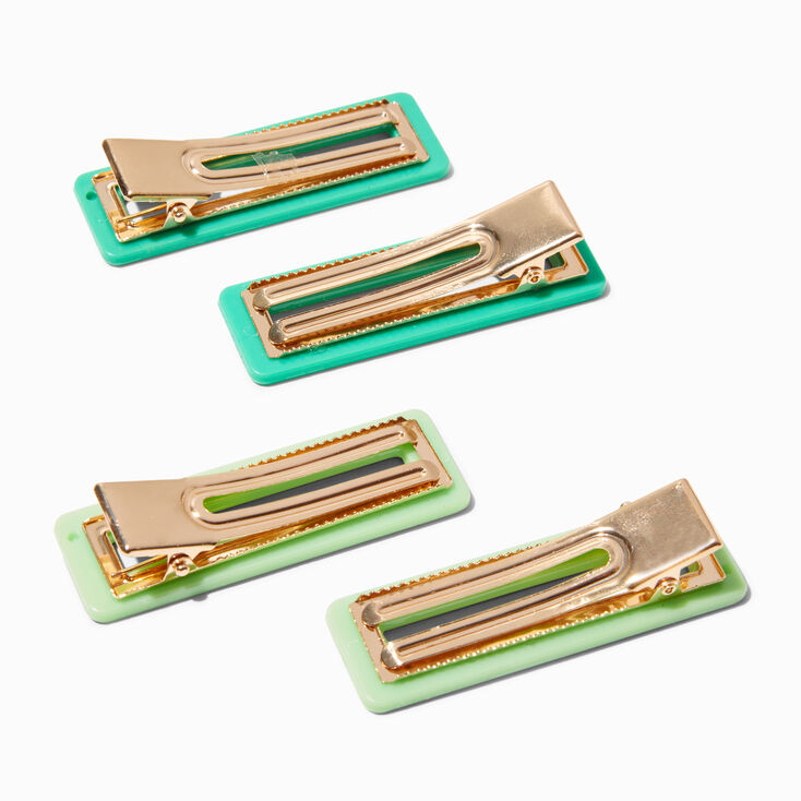 Green Mix Rectangular Cutout Hair Clips - 4 Pack,