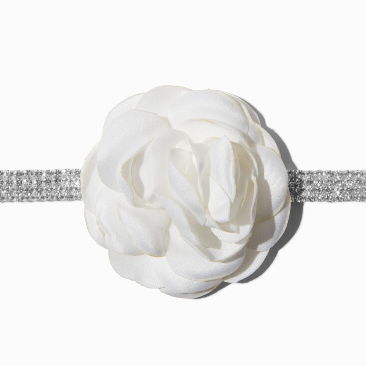 Silver-tone Floral Rhinestone Choker Necklace,