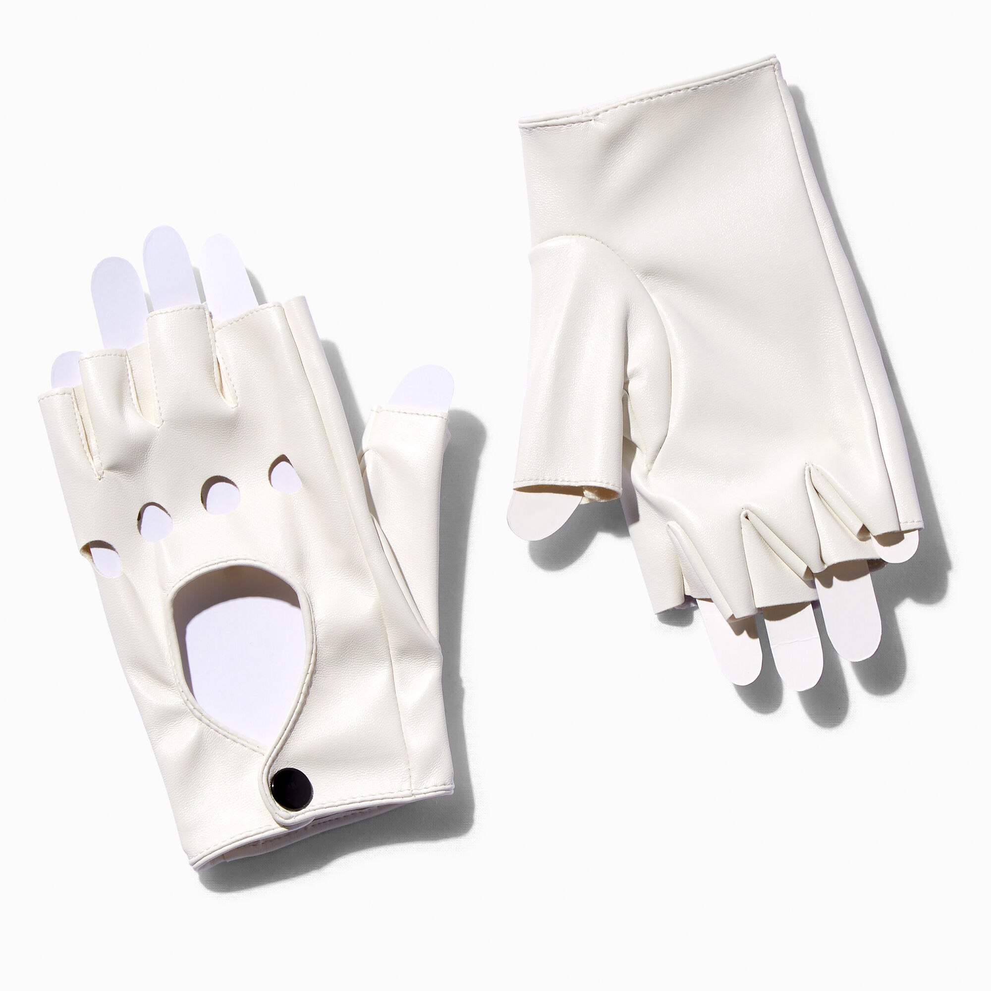 Fingerless white leather gloves outlet