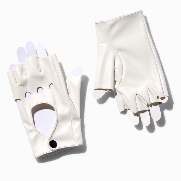 White Faux Leather Fingerless Gloves