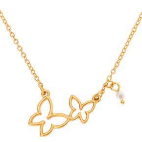 Gold Double Butterfly Pendant Necklace,