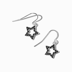Black Crystal Silver-tone Star 0.5&quot; Drop Earrings,