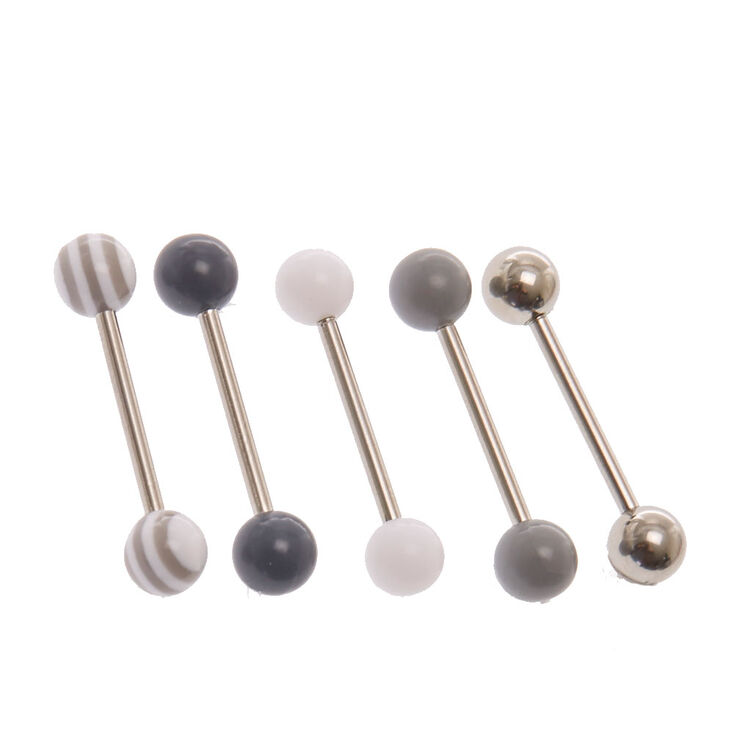 Gray & White Barbell Tongue Rings,